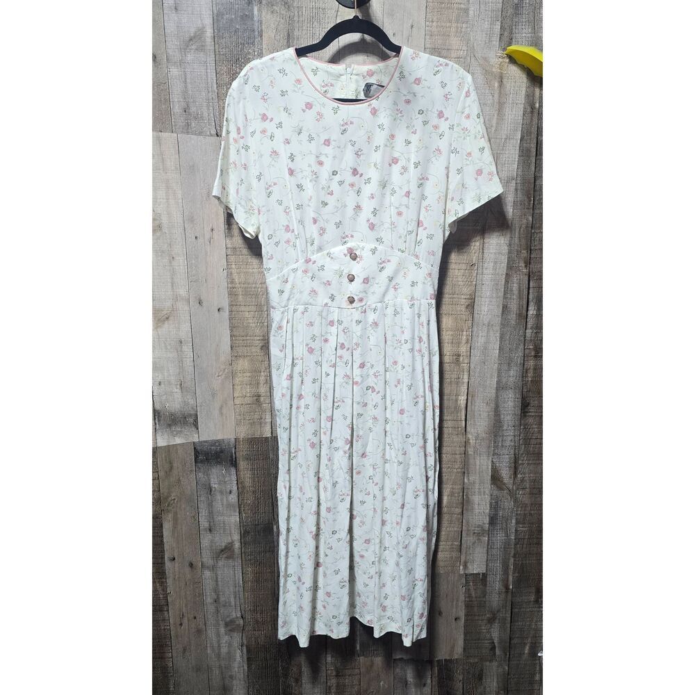 Whirlaway Frocks Vintage 80s White Floral Shift Sundress 14 Retro Femme Vtg Prep